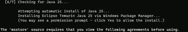 The launcher checking for Java and installing the correct version automatically through Windows.
