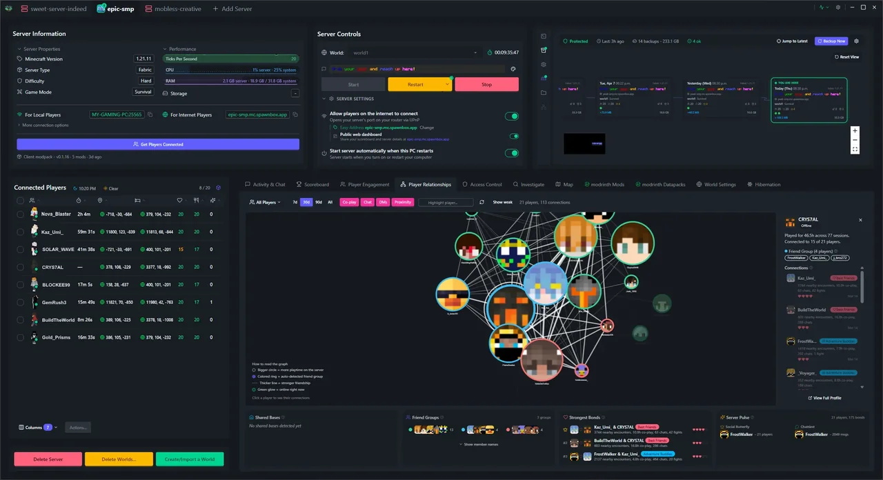 SpawnBox navigating through its interface - world map, scoreboards, player profiles, investigation tools, and more - view 12
